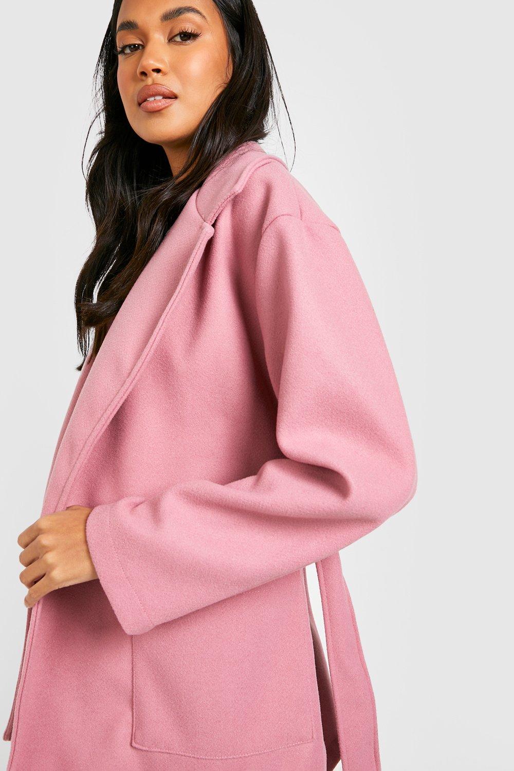 Pink belted coat best sale